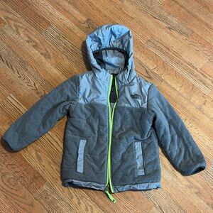 The North Face Kids Hooded Jacket - Gray with Light Gray and Neon Green Trim